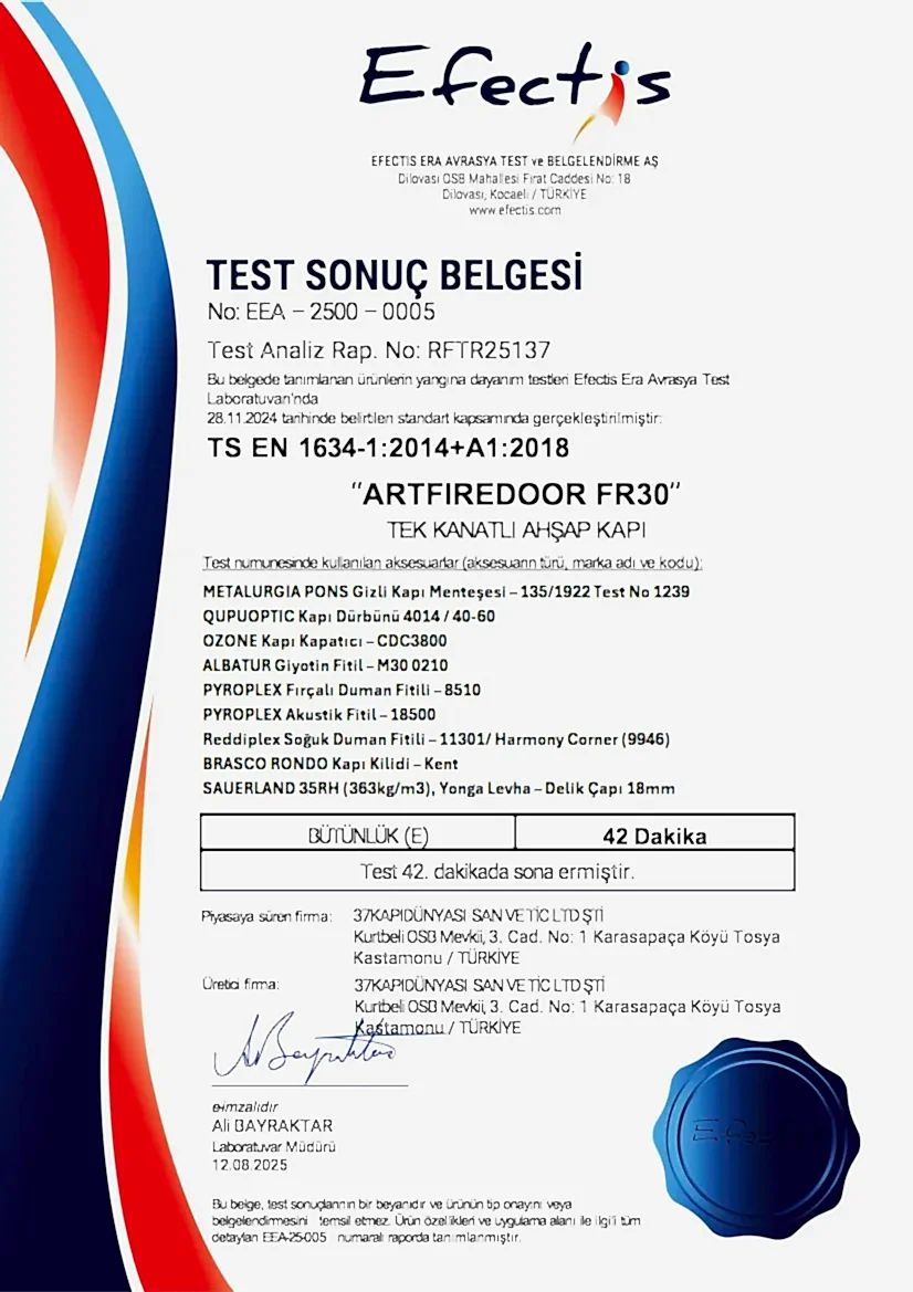 Yangına Dayanımlı Test Sonuç Belgesi