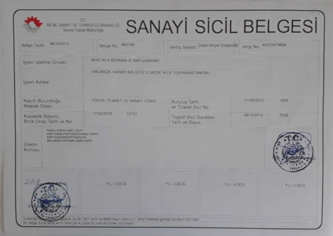 Sanayi Sicil Belgesi